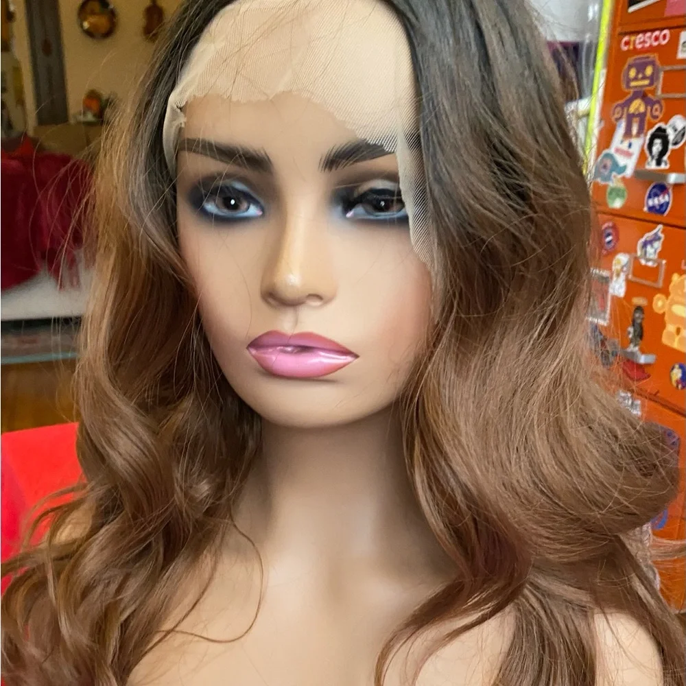 Lace front wig- warm brunette auburn w roots